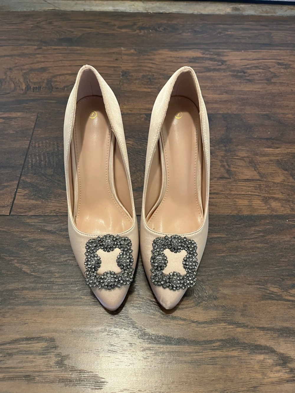 Elegant Blush Crystal-Embellished Pointed Toe Pumps
